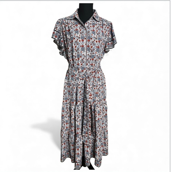 Max Studio Floral Ruffle Sleeve Midi Dress - Blue and orange size Medium - Picture 14 of 15